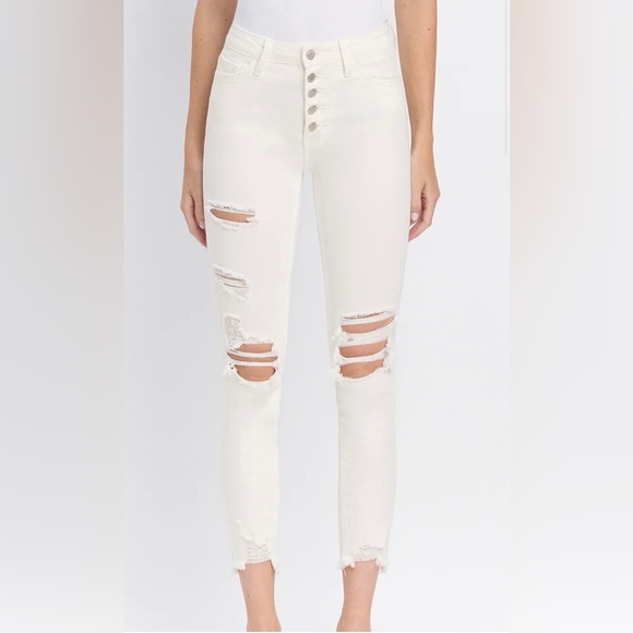 Flying Monkey White High Rise Distressed Button up Jeans - New Without tags - Picture 2 of 9
